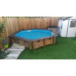 Piscine En Bois Hexagonale Ubbink Azura 4,10 X 1,20 M - Liner Bleu + Bâche à Bulles -Fournitures De Piscine 410 1 ubbink azura