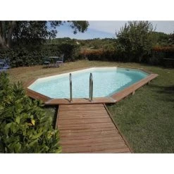 Piscine En Bois Octogonale Ubbink Océa 5,50 X 3,55 X 1,20 M - Liner Beige -Fournitures De Piscine 7504594 piscine bois octogonale ubbink ocea 355 550 beige ambiance 2