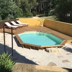 Fournitures De Piscine -Fournitures De Piscine 7504594 piscine bois octogonale ubbink ocea 355 550 beige ambiance
