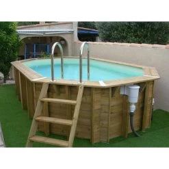 Piscine En Bois Octogonale Ubbink Océa 5,50 X 3,55 X 1,20 M - Liner Beige -Fournitures De Piscine 7504594 piscine bois octogonale ubbink ocea 355 550 beige echelle 2