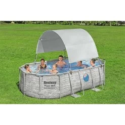 Auvent Pour Piscine Tubulaire Bestway Largeur 2,10 à 3,40 M -Fournitures De Piscine auvent ovale bestway ambiance