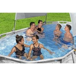 Auvent Pour Piscine Tubulaire Bestway Largeur 2,10 à 3,40 M -Fournitures De Piscine auvent ovale bestway ambiance 3