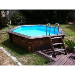 Piscine En Bois Hexagonale Ubbink Azura 4,10 X 1,20 M - Liner Bleu + Bâche à Bulles -Fournitures De Piscine azura 410 12 min