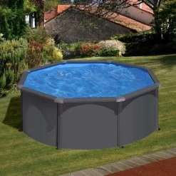 GRE Piscine Ronde Acier Gré Gris Anthracite - Ø 3,00 X 1,20 M -Fournitures De Piscine kit300gy piscine ronde acier gre gris anthracite 300 122 cm ambiance