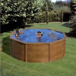 GRE Piscine Ronde Acier Gré Pacific Imitation Bois - 3,50 X 1,20 M -Fournitures De Piscine kit350w piscine ronde acier gre pacific imitation bois 350 120 ambiance 2