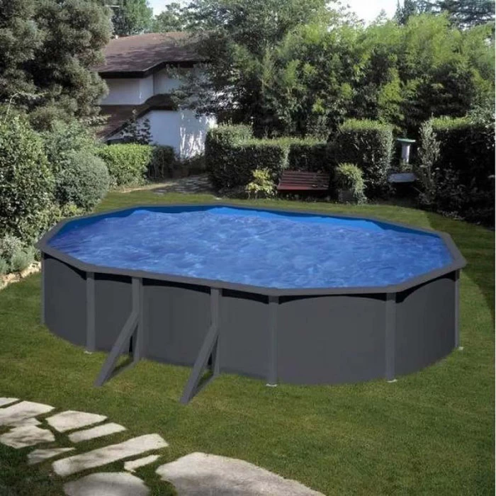 GRE Piscine Ovale Acier Gré Gris Anthracite - 6,10 X 3,75 X 1,20 M 4 GRE Piscine Ovale Acier Gré Gris Anthracite - 6,10 X 3,75 X 1,20 M – Image 2