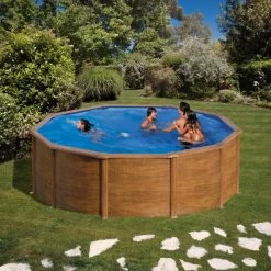 GRE Piscine Ronde Acier Gré Sicilia Imitation Bois - Ø 4,60 X 1,20 M -Fournitures De Piscine kitpr453w piscine ronde acier gre sicilia imitation bois 460 120 ambiance 2