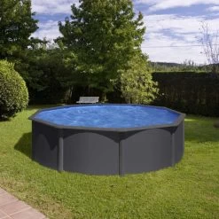 GRE Piscine Ronde Acier Gré Gris Anthracite - Ø 3,50 X 1,20 M 12 GRE Piscine Ronde Acier Gré Gris Anthracite - Ø 3,50 X 1,20 M -Fournitures De Piscine kitpr458gy piscine ronde acier gre gris anthracit 132 460cm ambiance 2 2