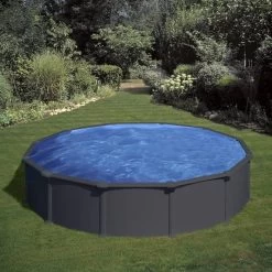 GRE Piscine Ronde Acier Gré Gris Anthracite 3,50 X 1,30 M 9 GRE Piscine Ronde Acier Gré Gris Anthracite 3,50 X 1,30 M -Fournitures De Piscine kitpr558gy 1 piscine ronde h132 gre ambiance min 1