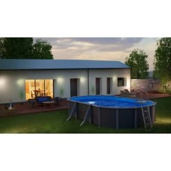 GRE Piscine Ovale Acier Gré Gris Anthracite - 6,10 X 3,75 X 1,30 M -Fournitures De Piscine kitprov618gy piscine ovale acier gre gris anthracite 1 32m 610x375cm ambiance 2
