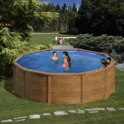 Piscine Ronde Acier Gre Mauritius Imitation Bois - Ø 3,50 X 1,32 M -Fournitures De Piscine mauritius 350 ambiance