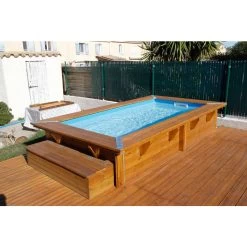 Piscine En Bois Rectangulaire Ubbink Sunwater 3,50 X 2,00 X 0,71 M - Liner Bleu -Fournitures De Piscine piscine en bois ubbink sunwater 200x350 ambiance 2