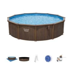 Piscine En Acier Bestway Hydrium Effet Bois Ø 5,50 X H 1,30 M -Fournitures De Piscine piscine hors sol acier ronde 549 x 130 m hydrium
