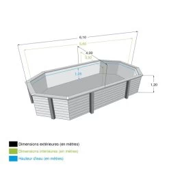 Piscine En Bois Octogonale Ubbink Azura 6,10 X 4 X 1,20 M - Liner Bleu -Fournitures De Piscine piscine ubbink azura 610 400 120 bleu 5